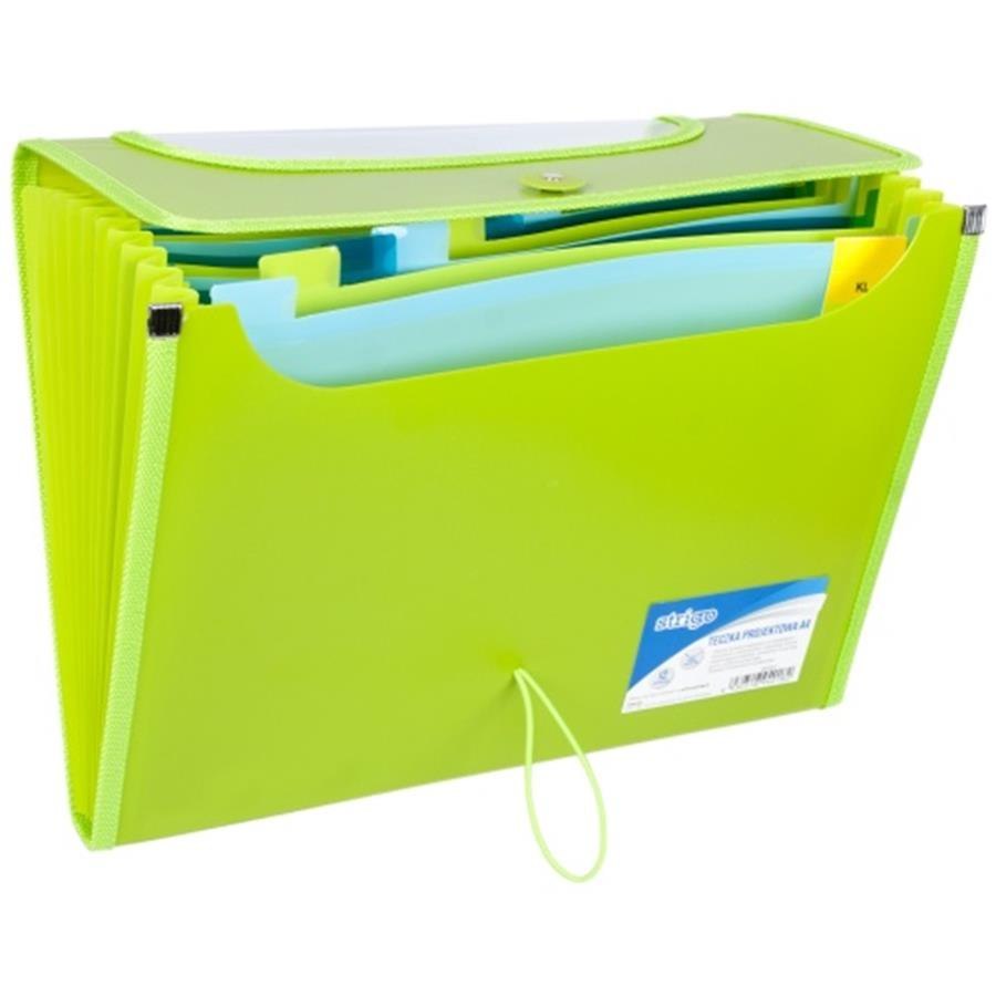 FILE WITH ERASER A4 25 MM 12 COMPARTMENTS GREEN STRIGO SF037